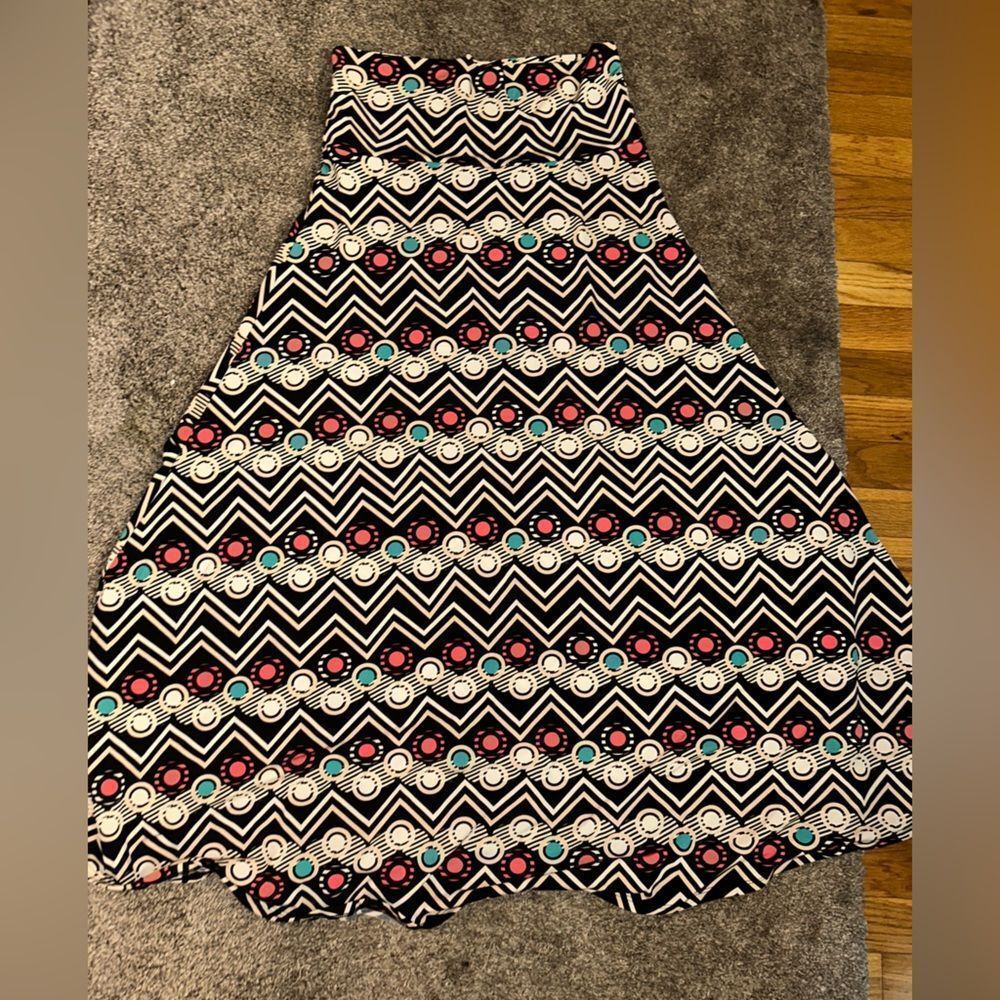 LuLaRoe Black and White Maxi Skirt with Pink and Blue Accents